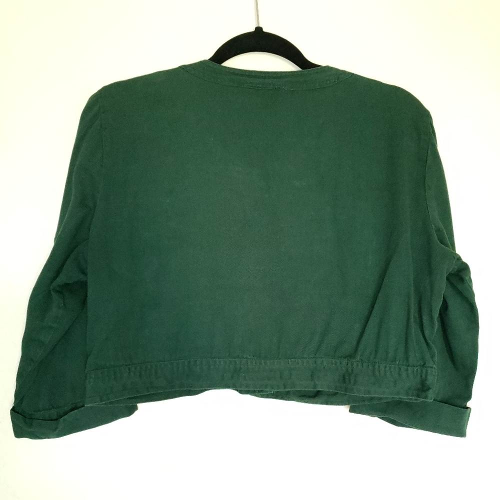 Patchwork Green Cropped Buttoned Jacket - image 7
